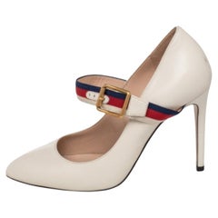 Gucci Cream Leather Sylvie Mary Jane Pumps Size 36
