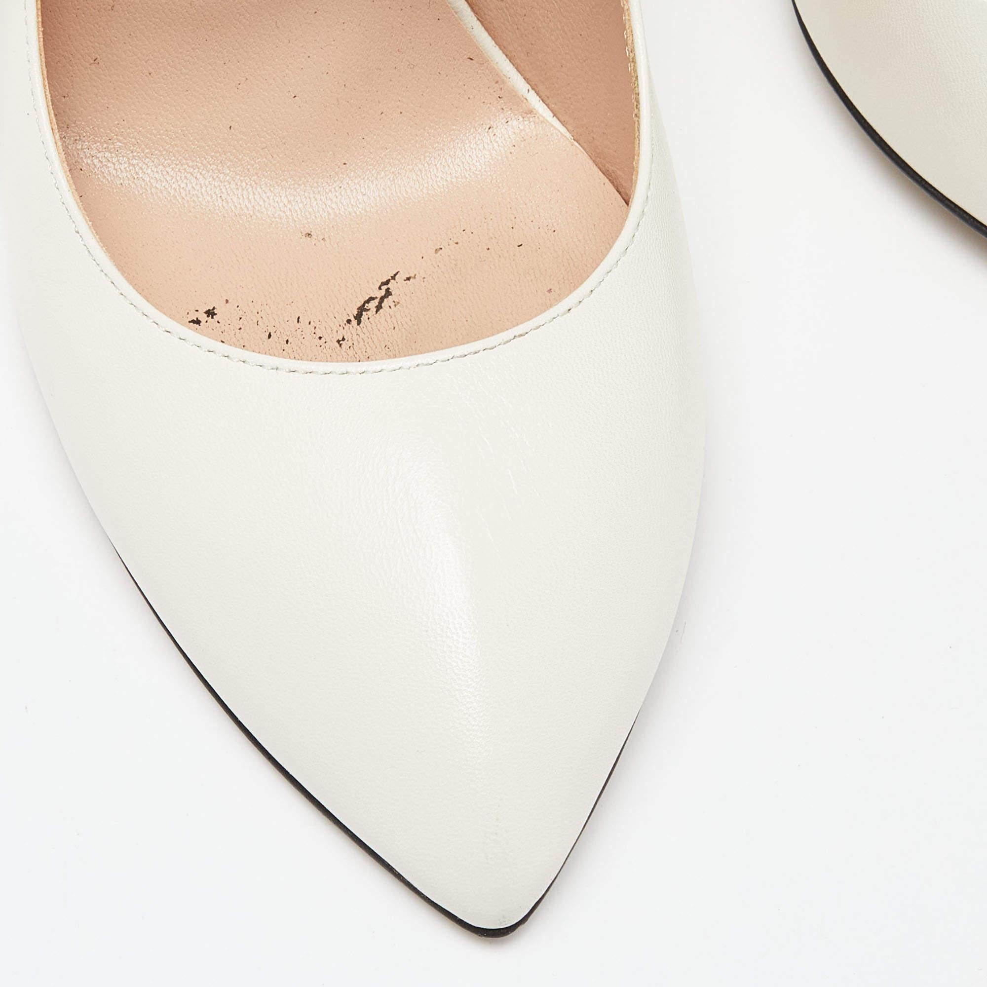 Women's Gucci Cream Leather Sylvie Mary Jane Pumps Size 38.5 For Sale