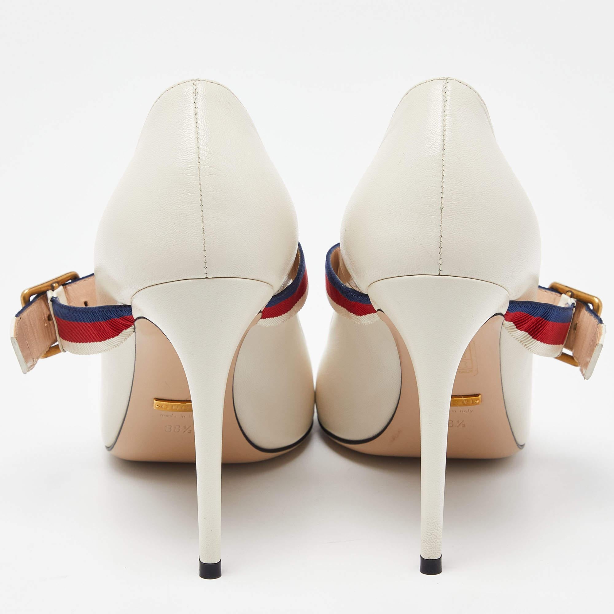 Gucci Cream Leather Sylvie Mary Jane Pumps Size 38.5 For Sale 2
