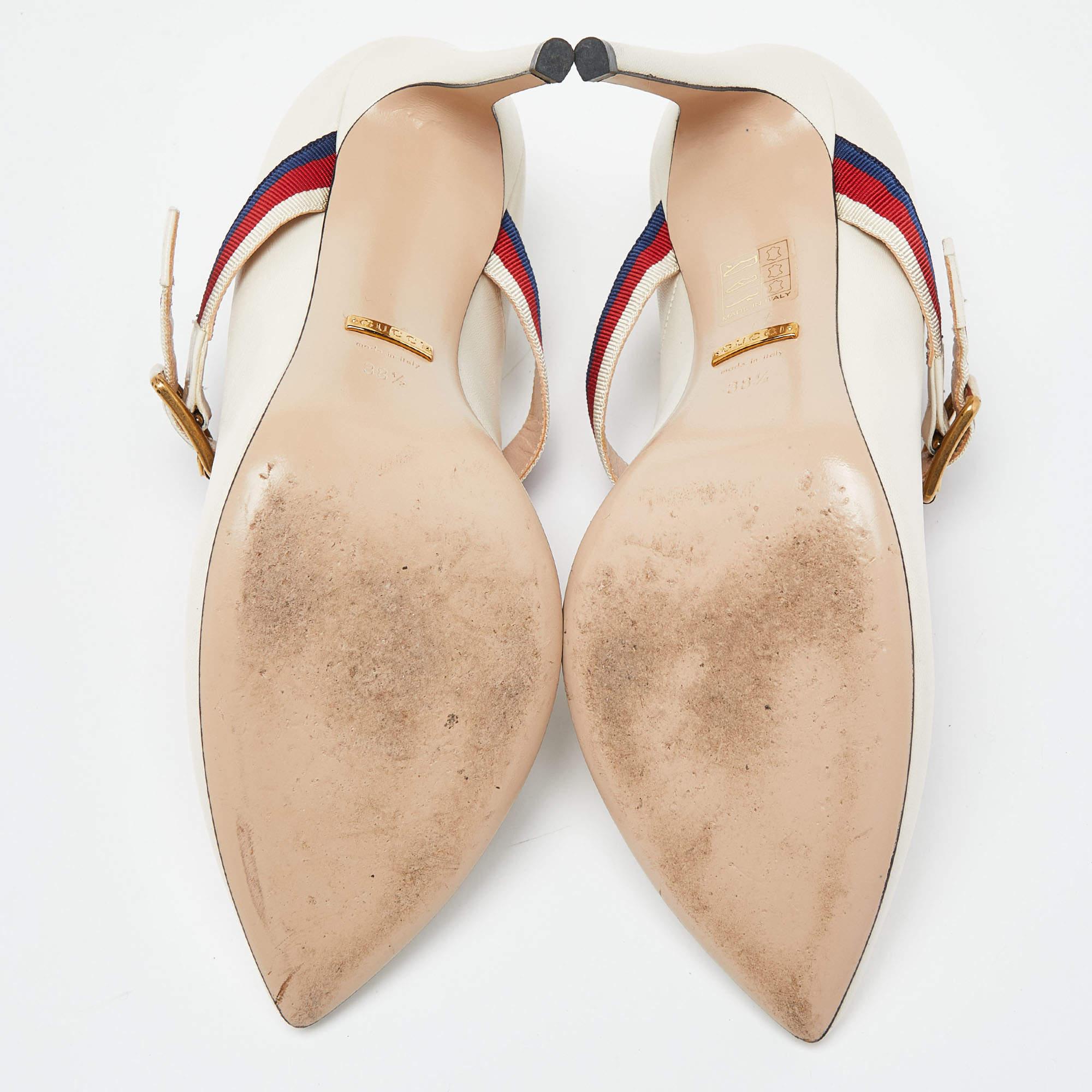 Gucci Cream Leather Sylvie Mary Jane Pumps Size 38.5 For Sale 3
