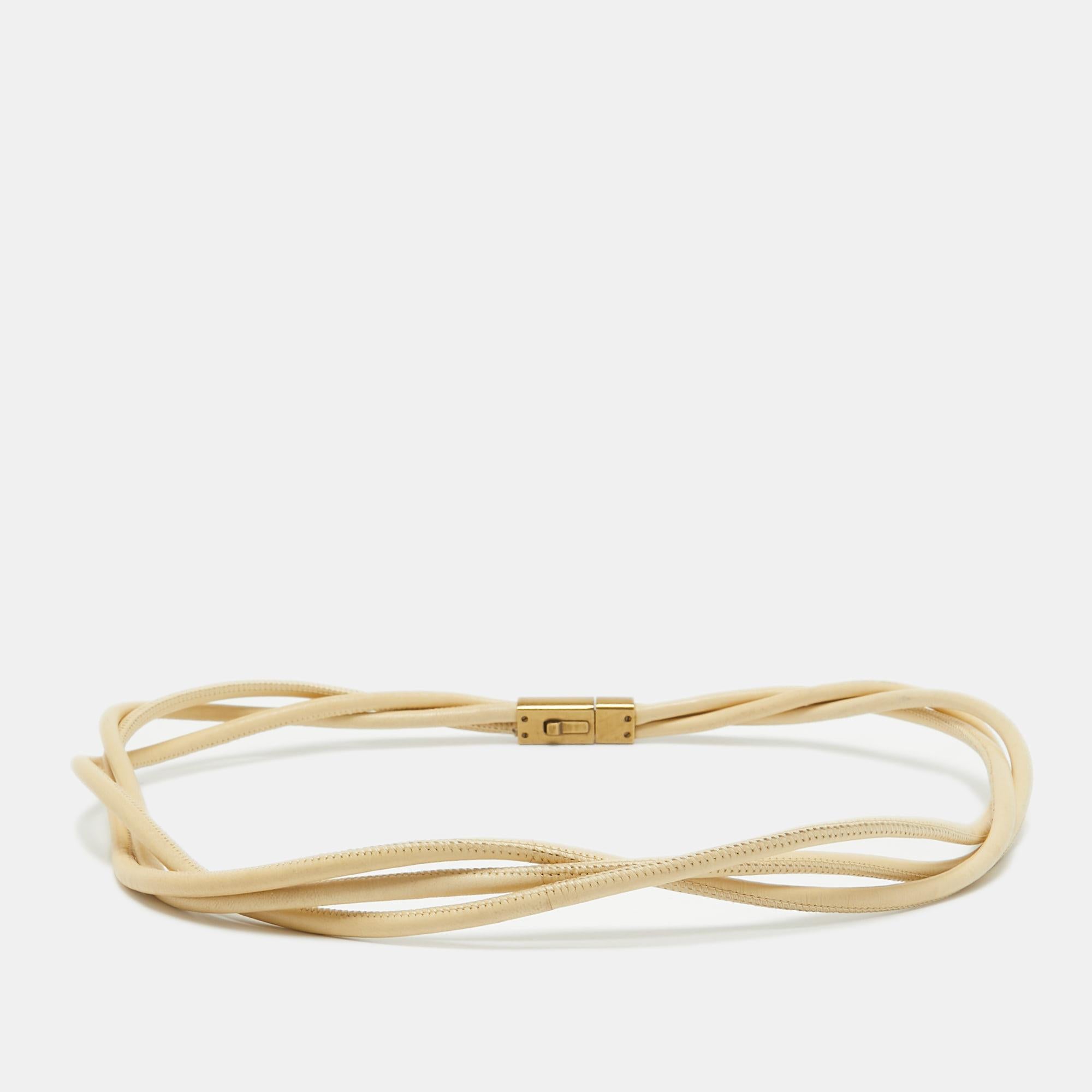 Beige Gucci Cream Leather Twisted Waist Belt For Sale