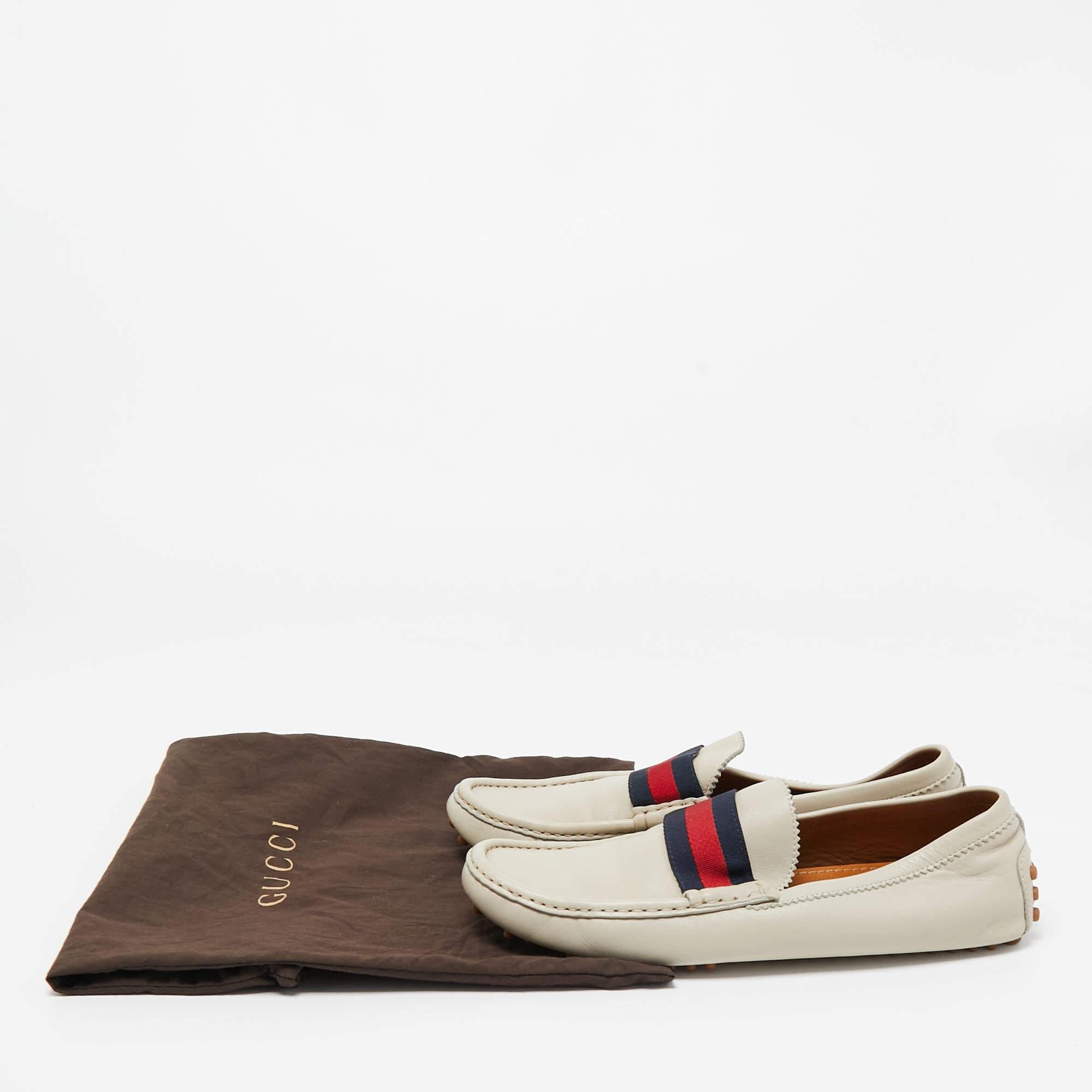 Gucci Cream Leather Web Slip On Loafers Size 43.5 3