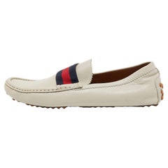 Gucci Cream Leather Web Slip On Loafers Size 43.5