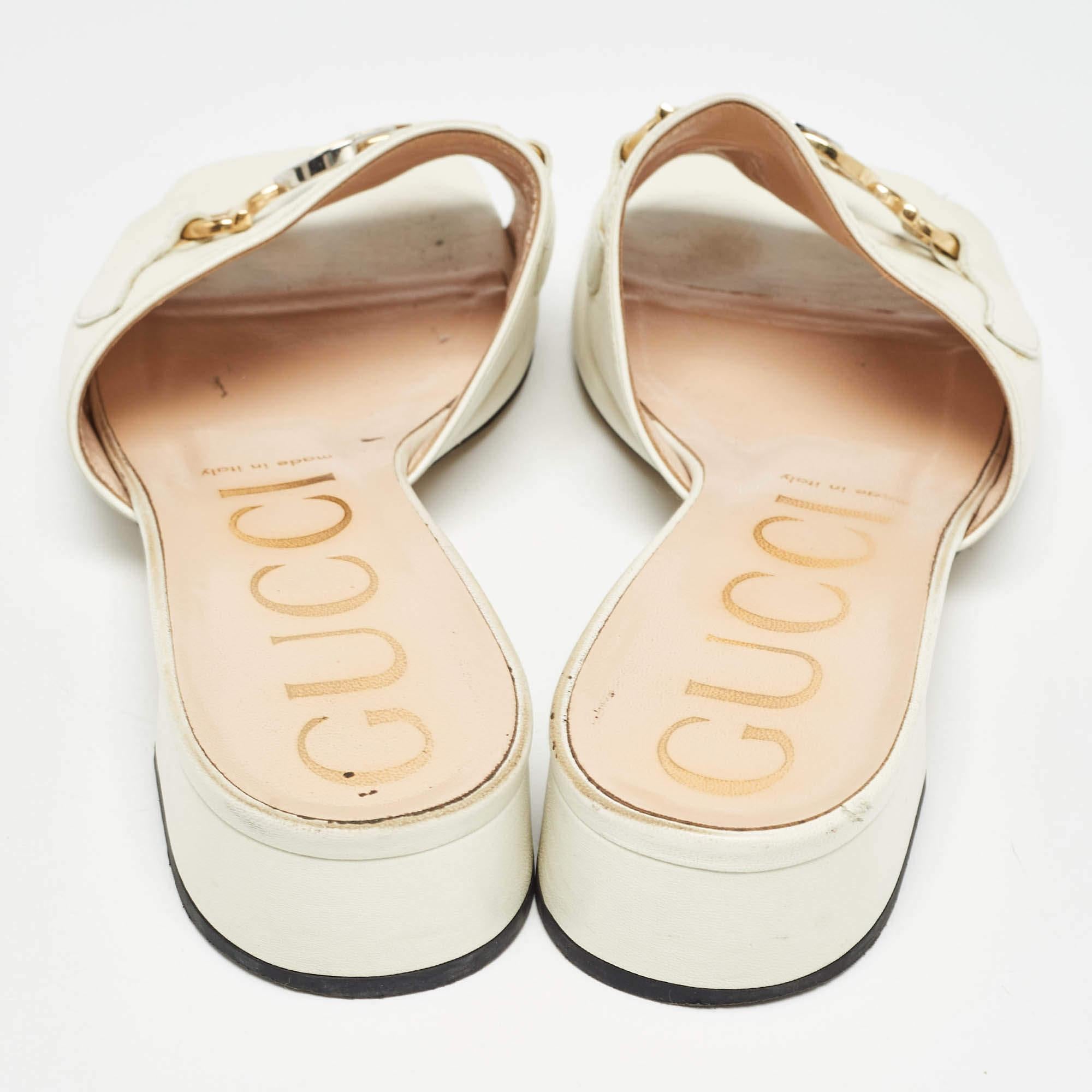 Women's Gucci Cream Leather Zumi Slide Sandals Size 38