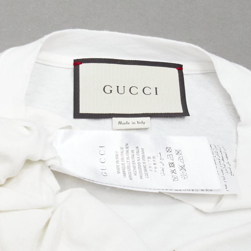 GUCCI cream logo print distressed cotton-jersey crew neck tshirt IT36 XXS For Sale 3