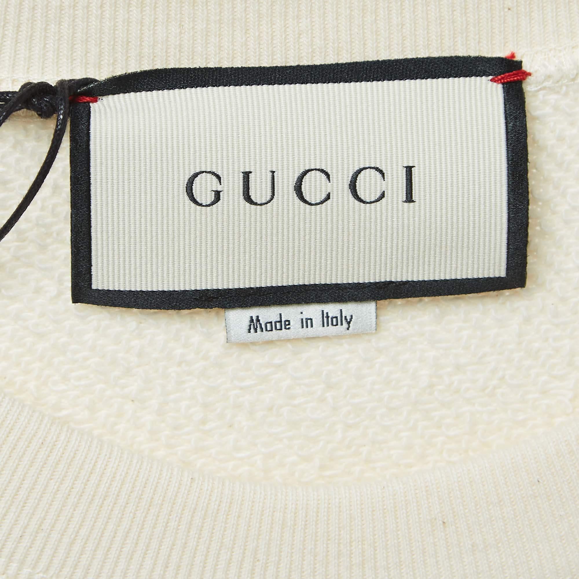 Women's Gucci Cream Logo Print Distressed Cotton Sweatshirt S