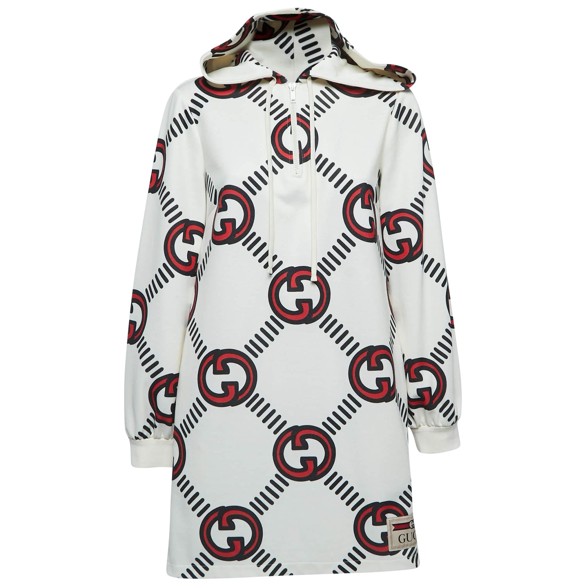 Robe à capuche Gucci en jersey imprimé logo crème S