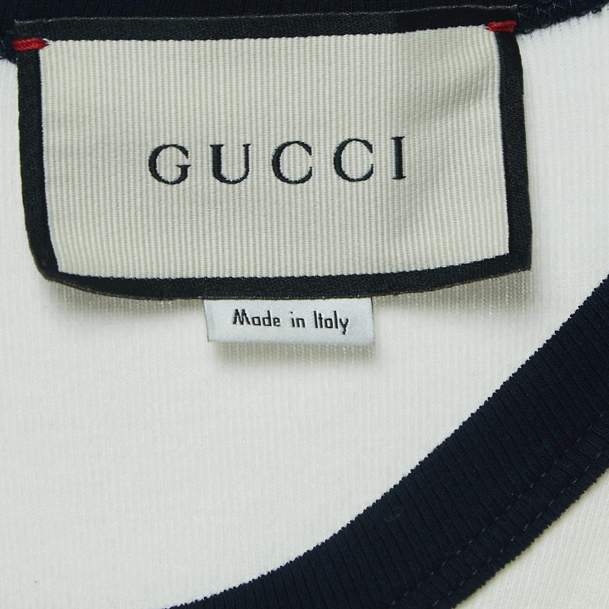 Gucci Cream Logo Tennis Embroidered Cotton Short Sleeve T-Shirt S 3