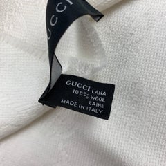 GUCCI Cream Logo Wool Fringe Scarf