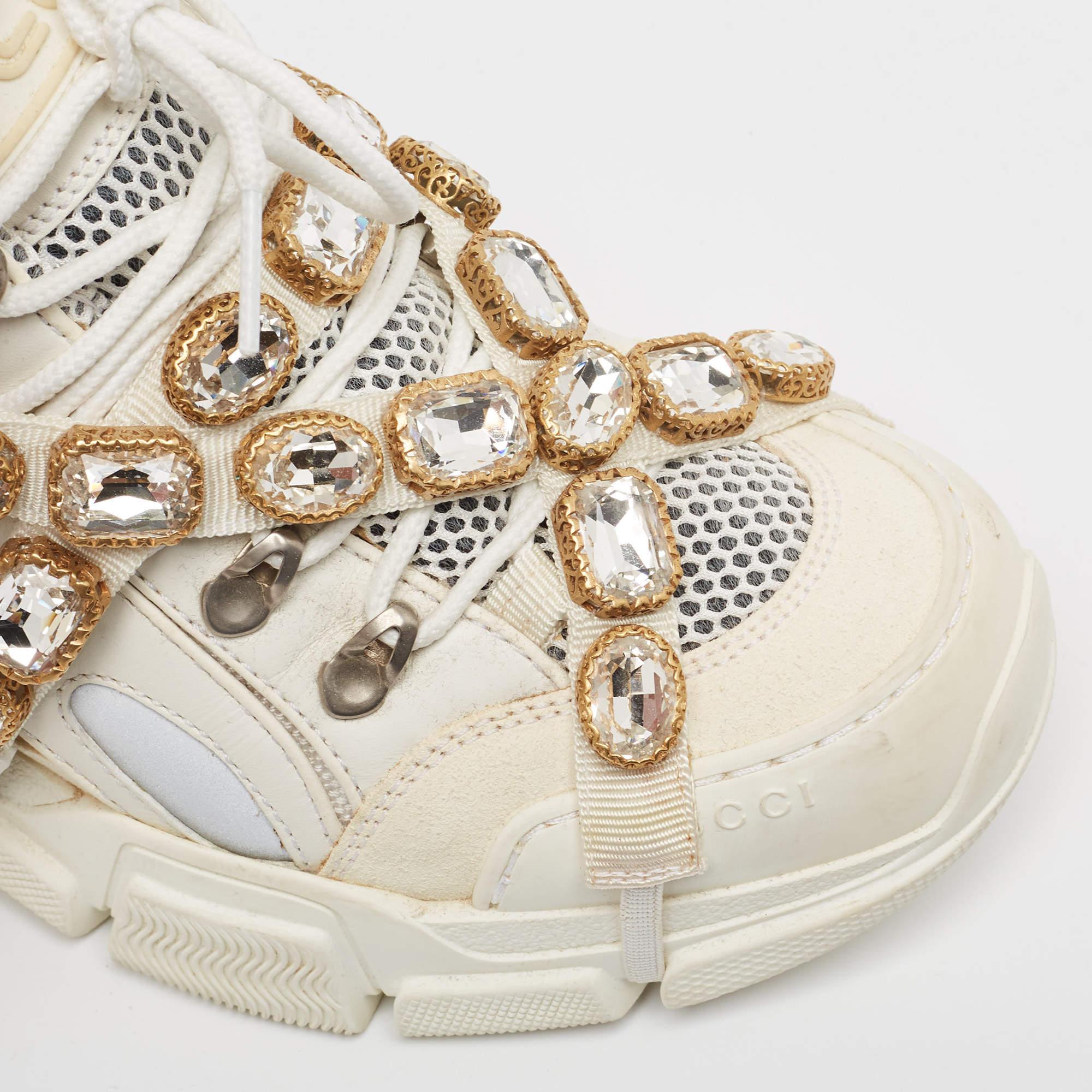 Gucci Baskets Flashtrek couleur crème en maille et cuir, taille 39,5 en vente 3