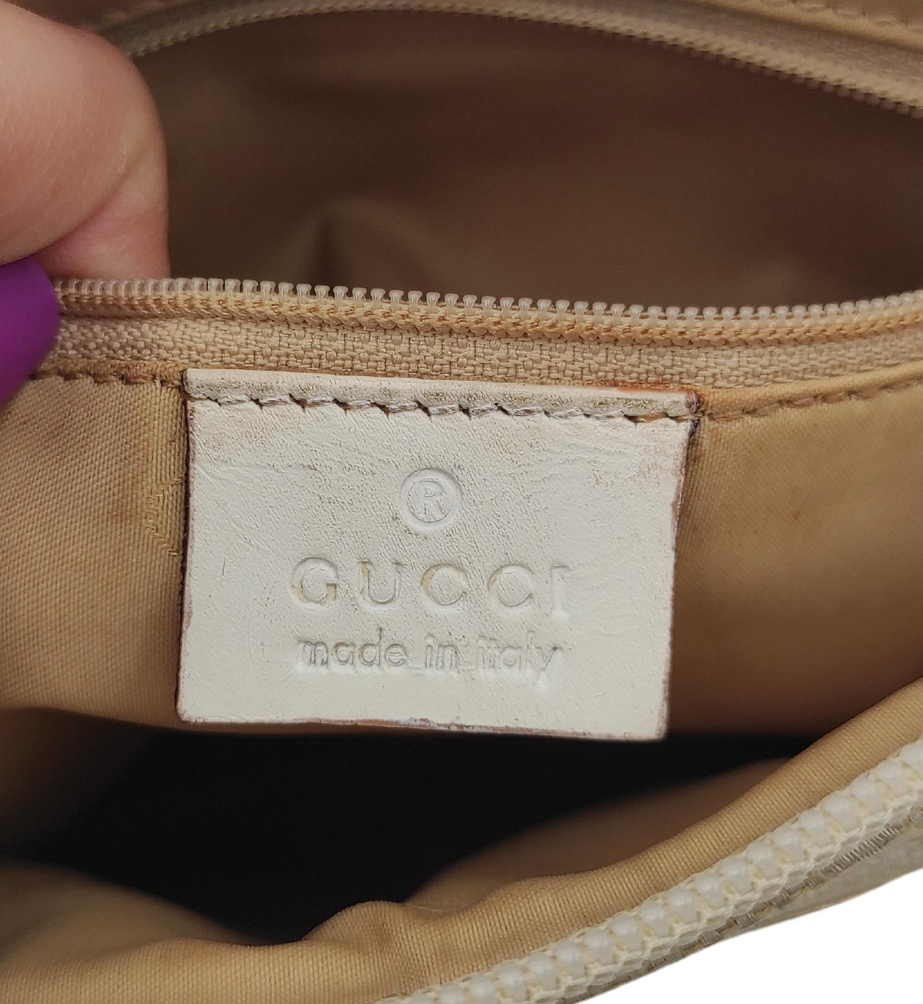 Gucci cream monogram bamboo handle shoulder bag For Sale 10