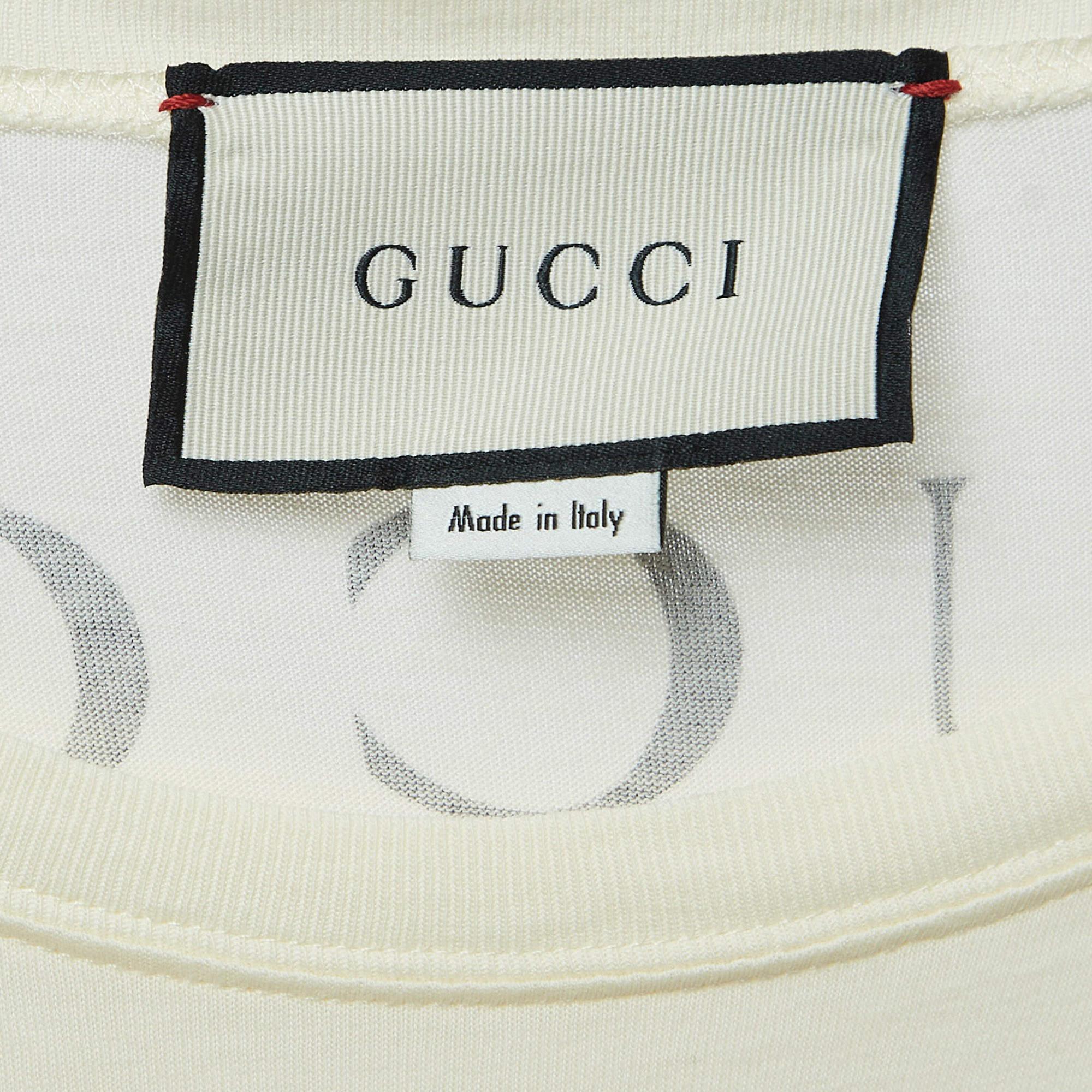 Gucci Cremefarbenes T-Shirt aus Baumwolle mit Filmdruck XS Damen im Angebot