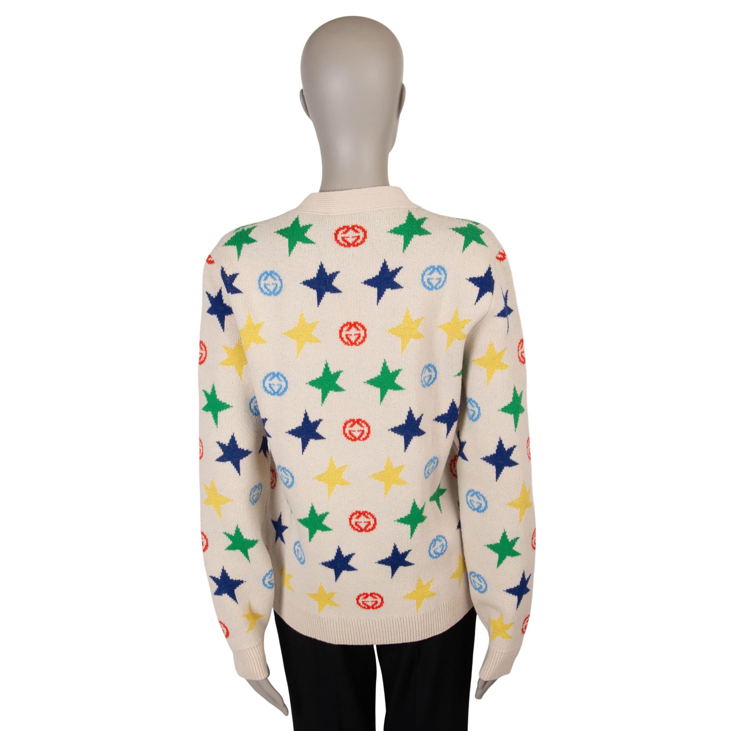 GUCCI crema y lana multi 2021 STAR JACQUARD CARDIGAN Chaqueta de punto XS mens M women Beige en venta