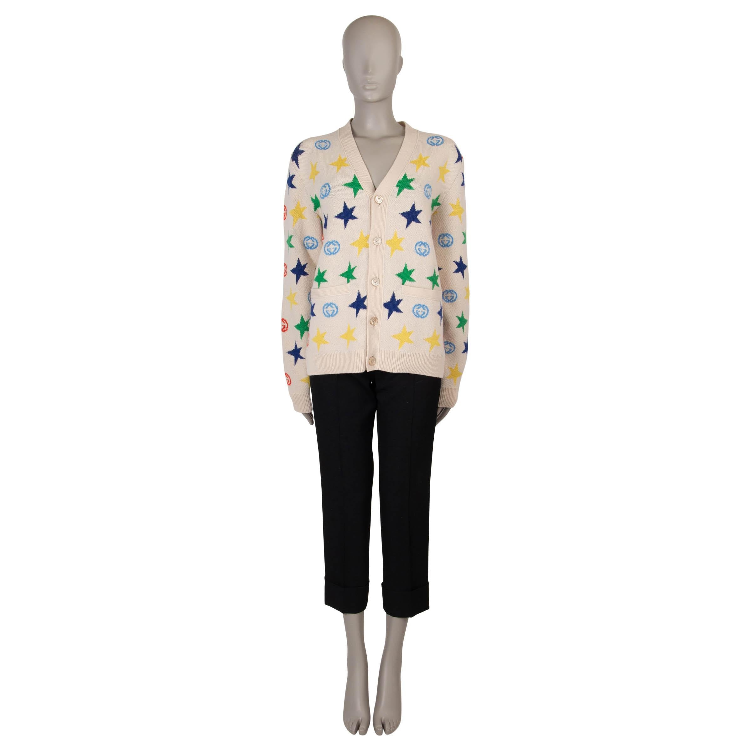 GUCCI crema y lana multi 2021 STAR JACQUARD CARDIGAN Chaqueta de punto XS mens M women en Nuevo estado para la venta en Zürich, CH