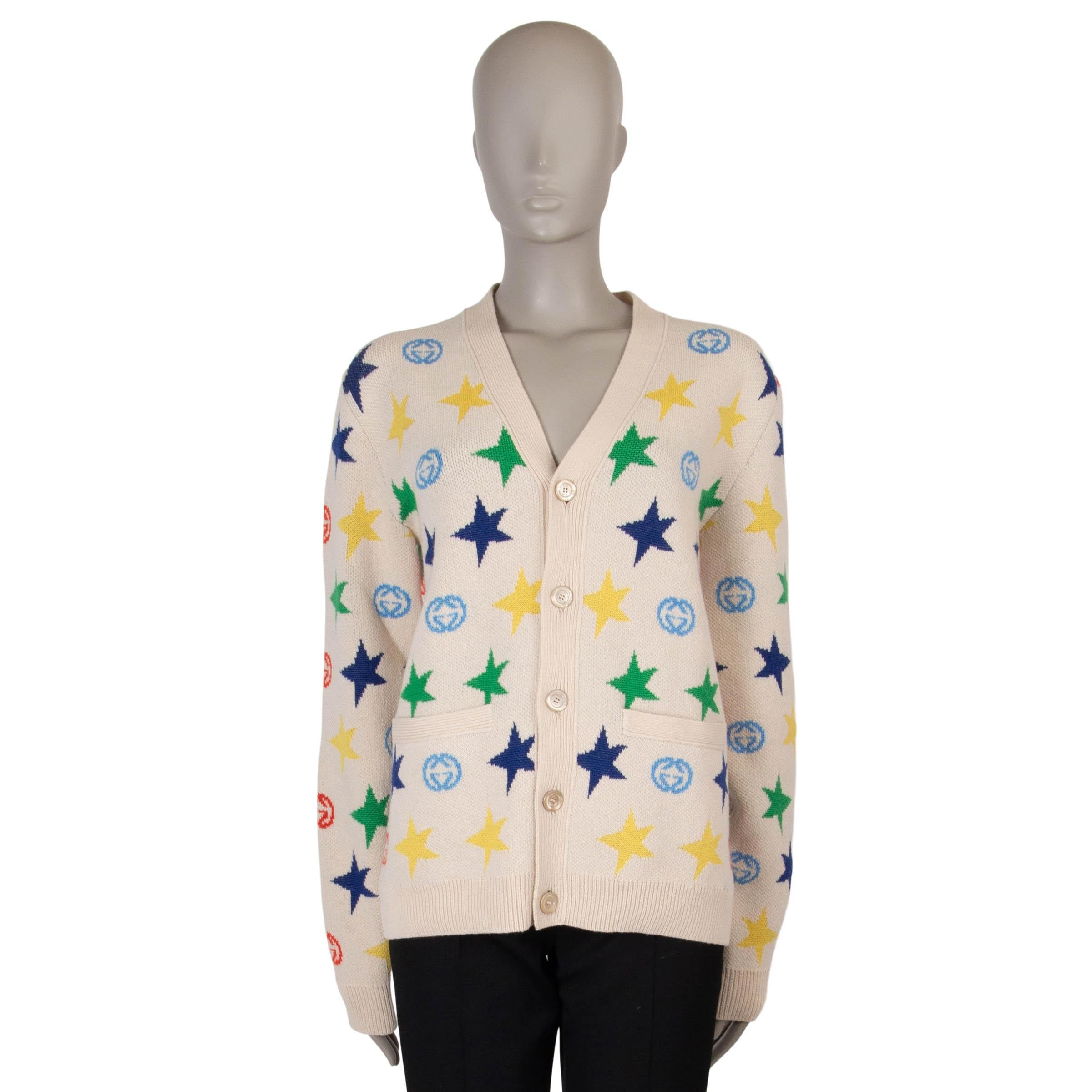 GUCCI crema y lana multi 2021 STAR JACQUARD CARDIGAN Chaqueta de punto XS mens M women en venta