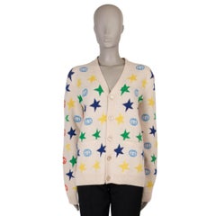 GUCCI cream & multi wool 2021 STAR JACQUARD CARDIGAN Knit Jacket XS mens M women
