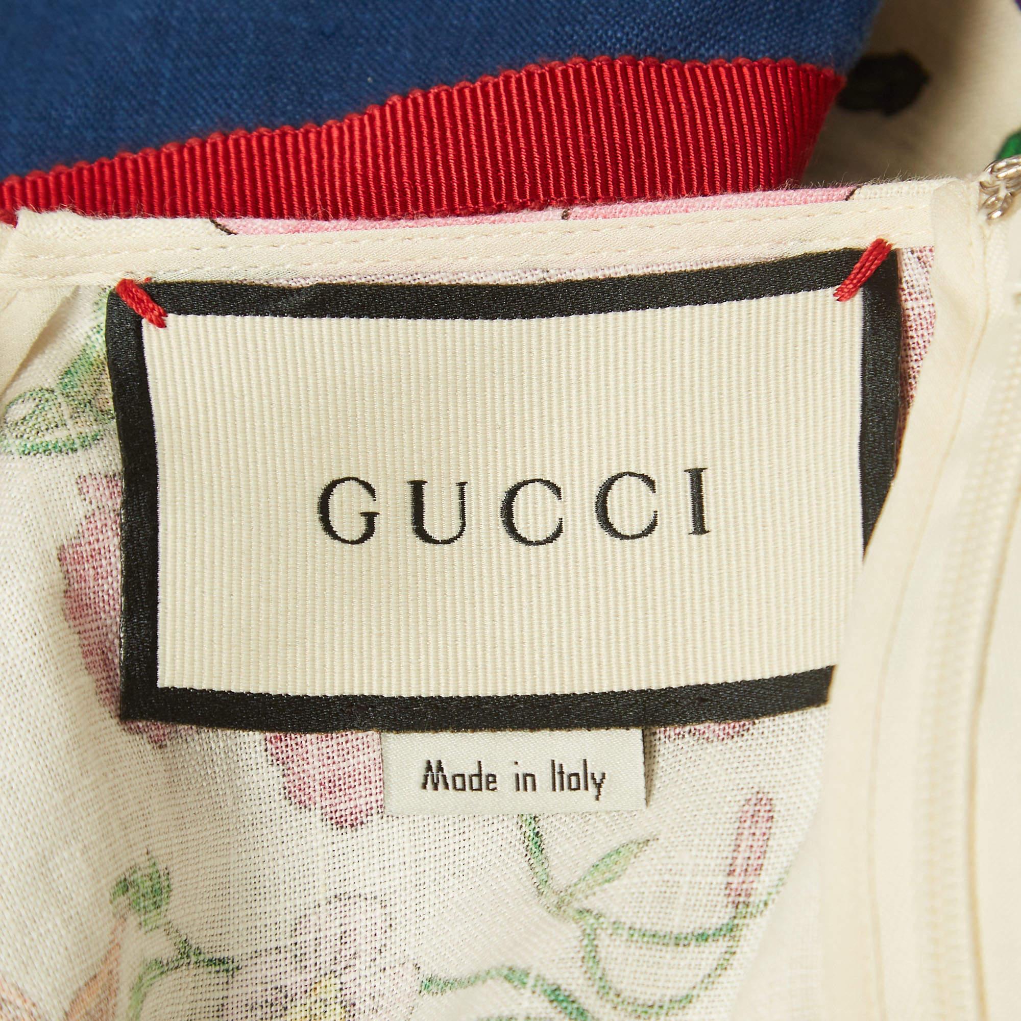 Cremefarbenes/mehrfarbig bedrucktes Leinen-Kaftankleid von Gucci M Damen im Angebot