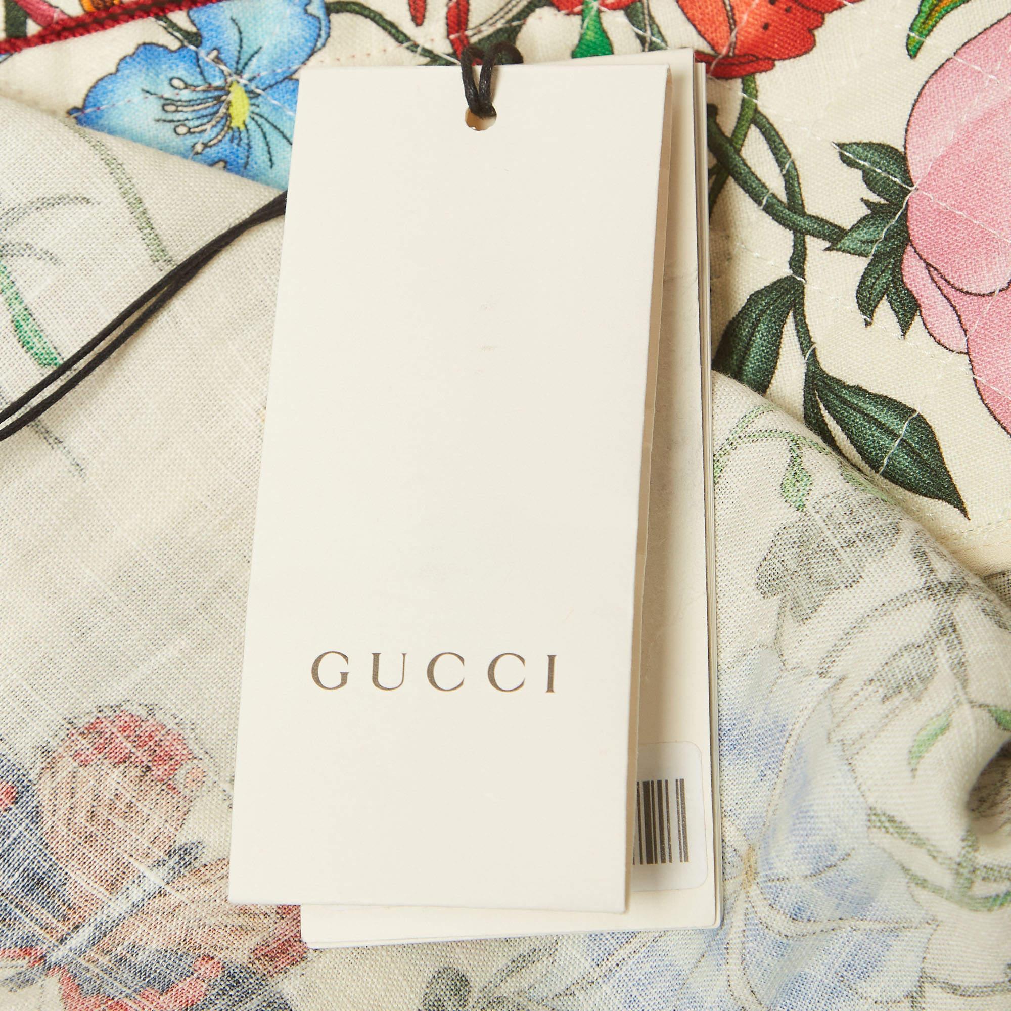 Cremefarbenes/mehrfarbig bedrucktes Leinen-Kaftankleid von Gucci M im Angebot 3