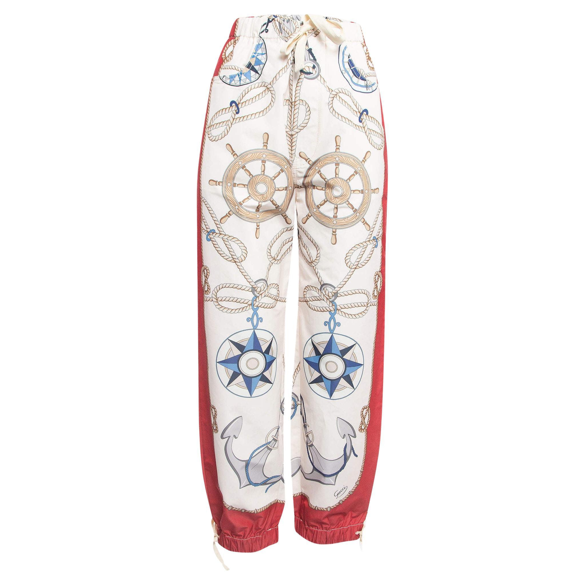 Gucci Cream Nautical Print Synthetic Joggers XS For Sale