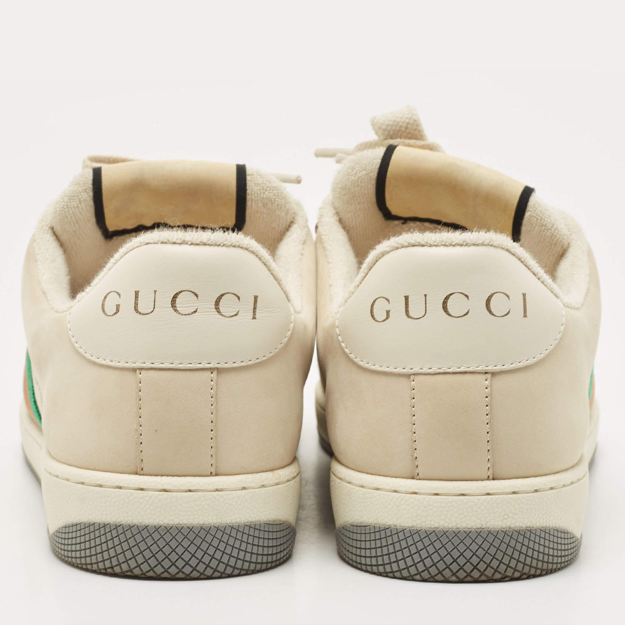Beige Gucci Cream Nubuck Leather Screener Low Top Sneakers Size 41