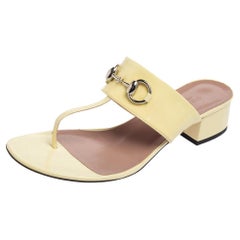 Used Gucci Cream Patent Leather Horsebit Thong Sandals Size 37