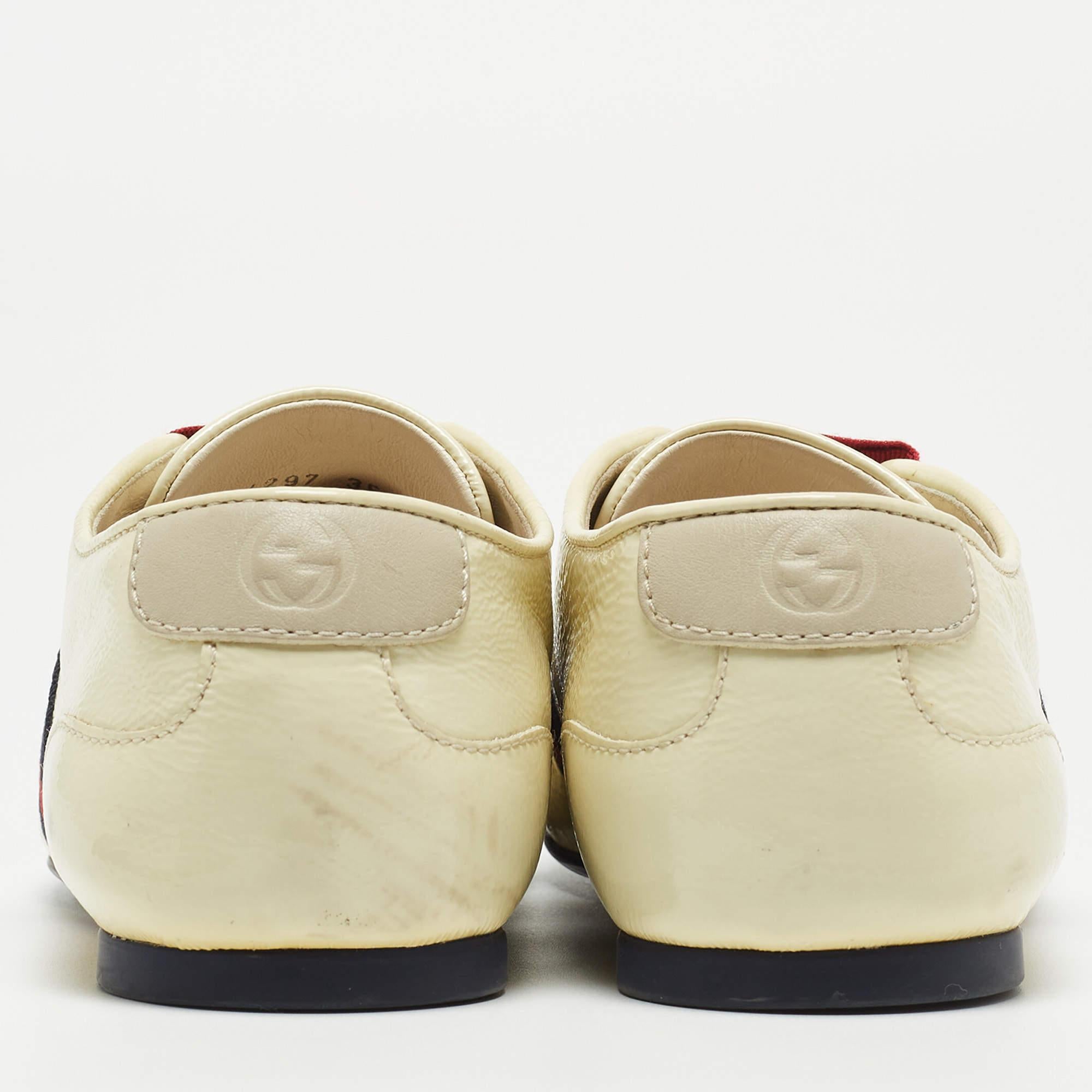 Women's Gucci Cream Patent Leather Web Lace Up Sneakers Size 35