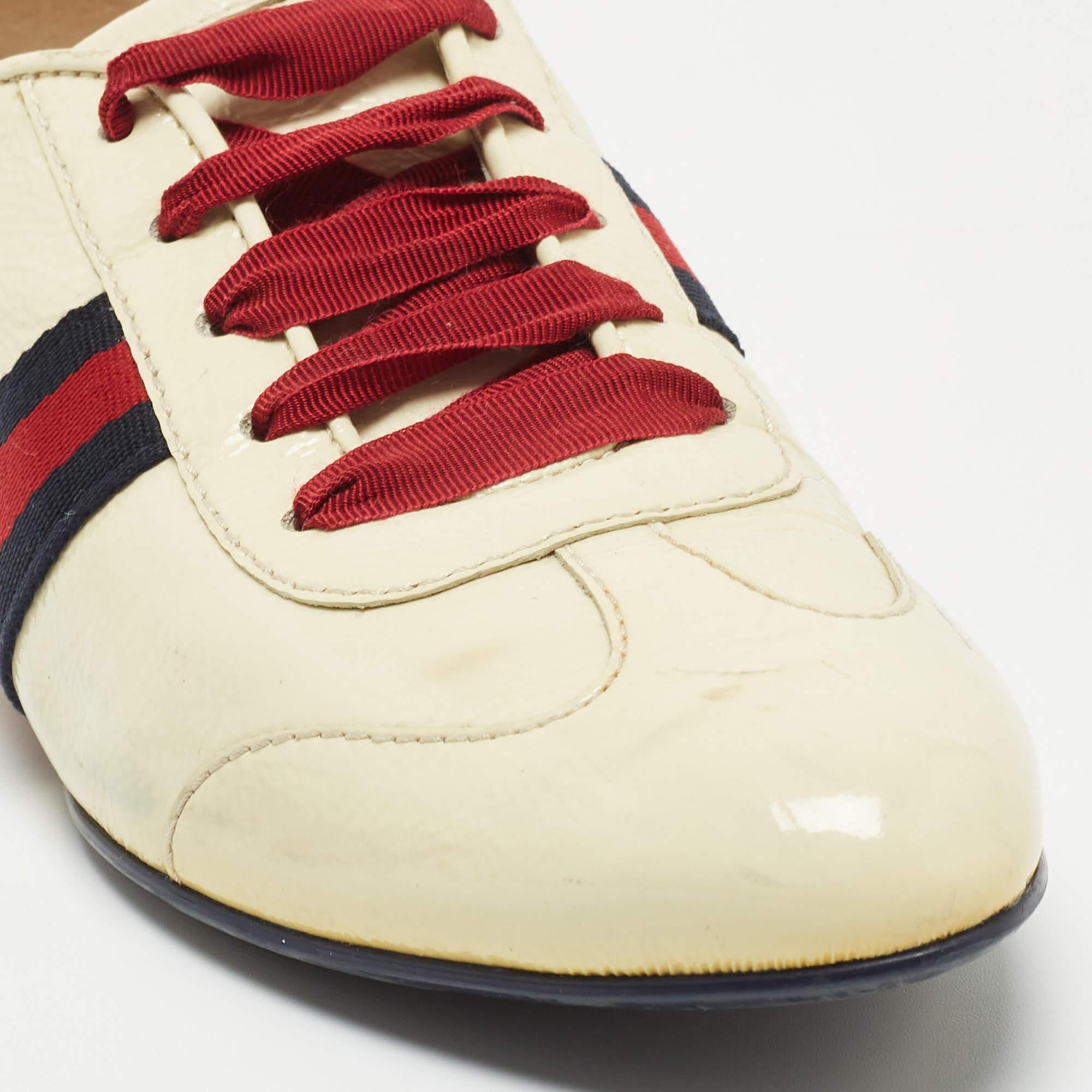 Gucci Cream Patent Leather Web Lace Up Sneakers Size 35 2