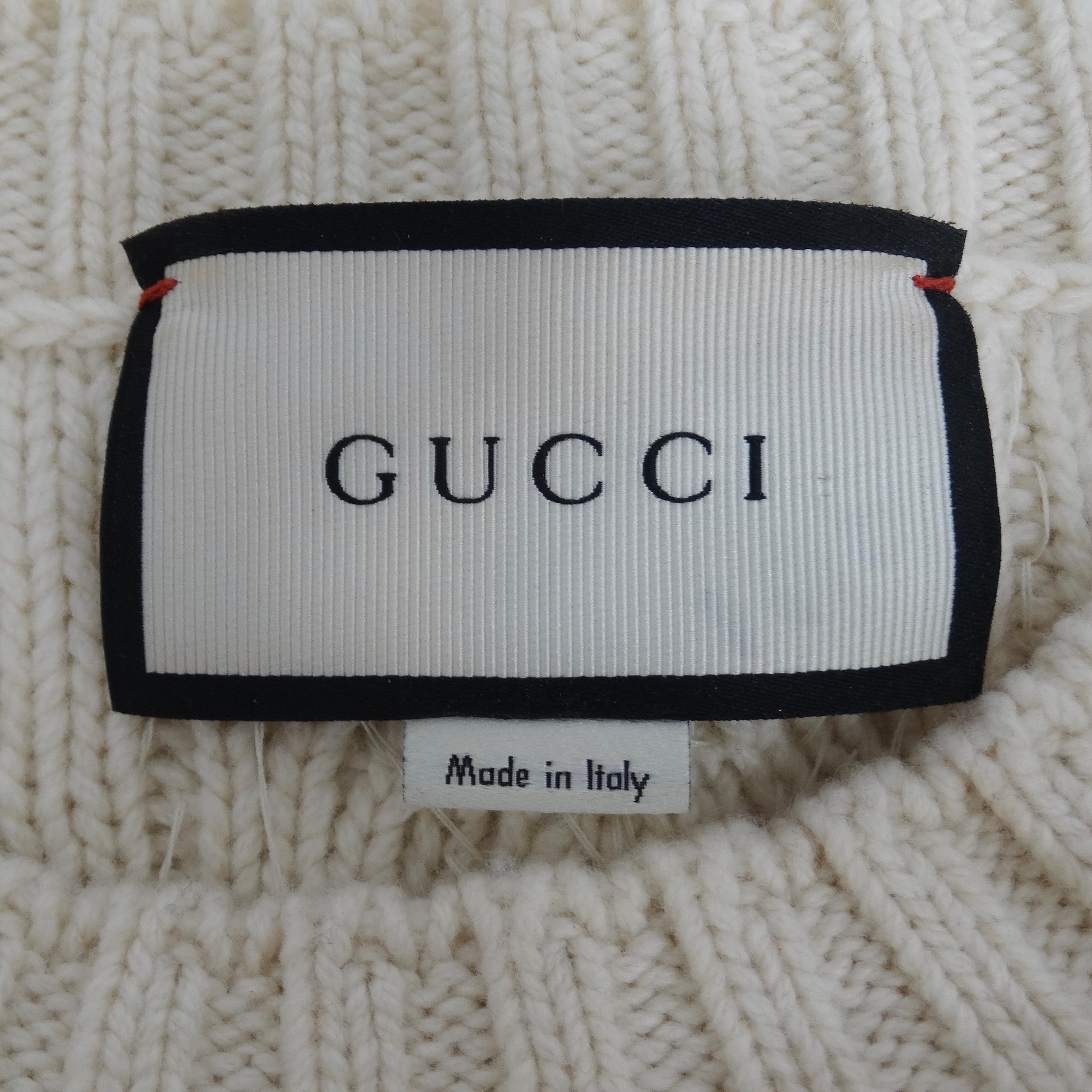 Gucci Cream Pearl Embellished Wool Cable Knit Sweater  For Sale 9
