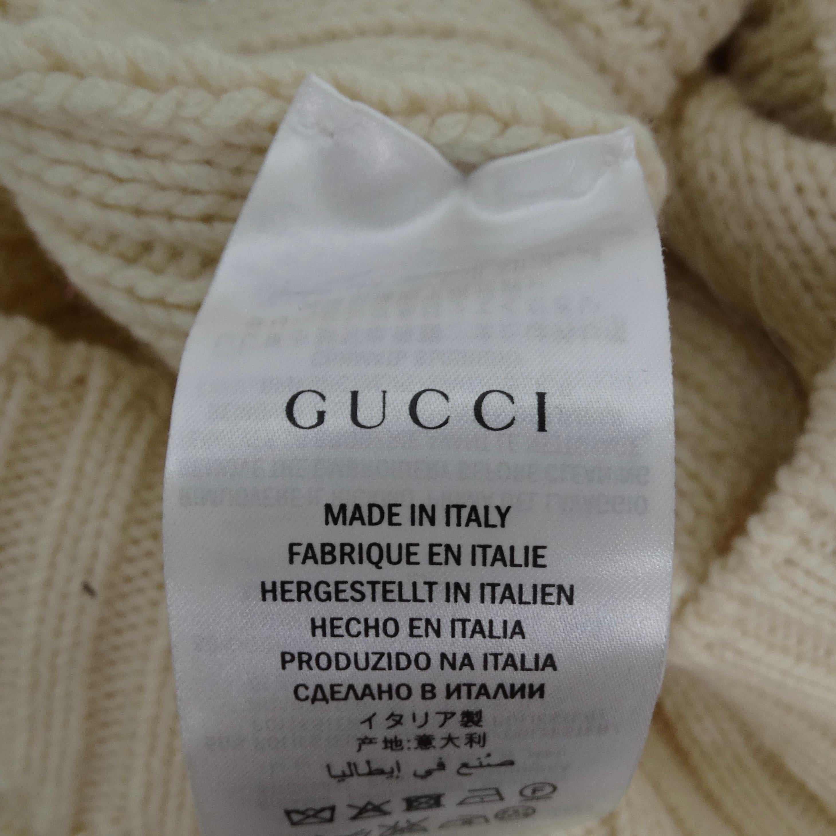 Gucci Cream Pearl Embellished Wool Cable Knit Sweater  For Sale 10