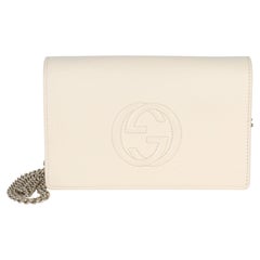Gucci Cream Pebbled Calfskin Soho Wallet On Chain