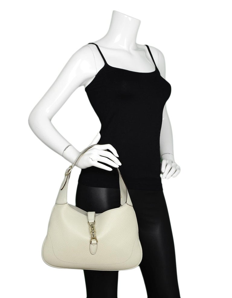 Gucci Cream Pebbled Leather Jackie O Bouvier Hobo Bag W/ DB For Sale at ...