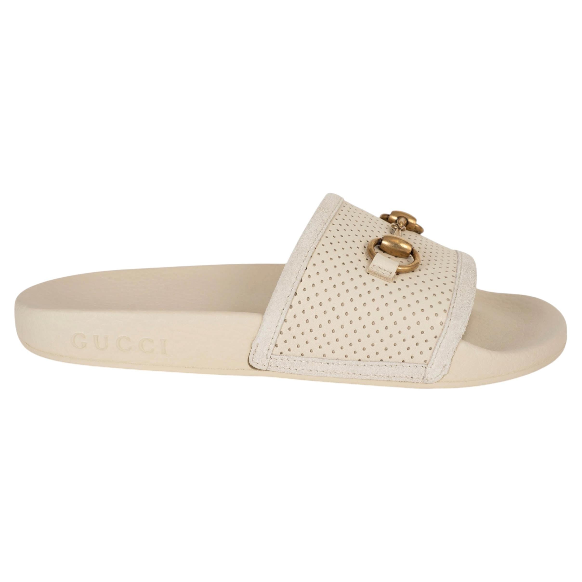 GUCCI crème cuir perforé PURSUIT SLIDE Sandales Chaussures 37
