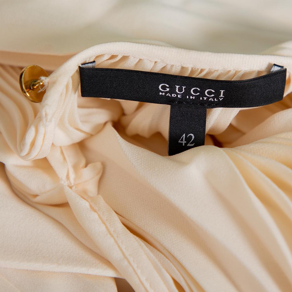 Women's Gucci Cream Plisse Silk Neck Tie Detail Oversized Sleeveless Top M