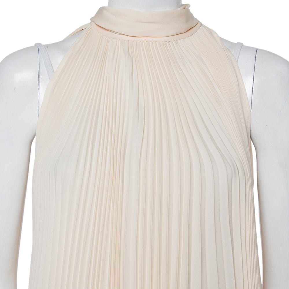 Gucci Cream Plisse Silk Neck Tie Detail Oversized Sleeveless Top M 1