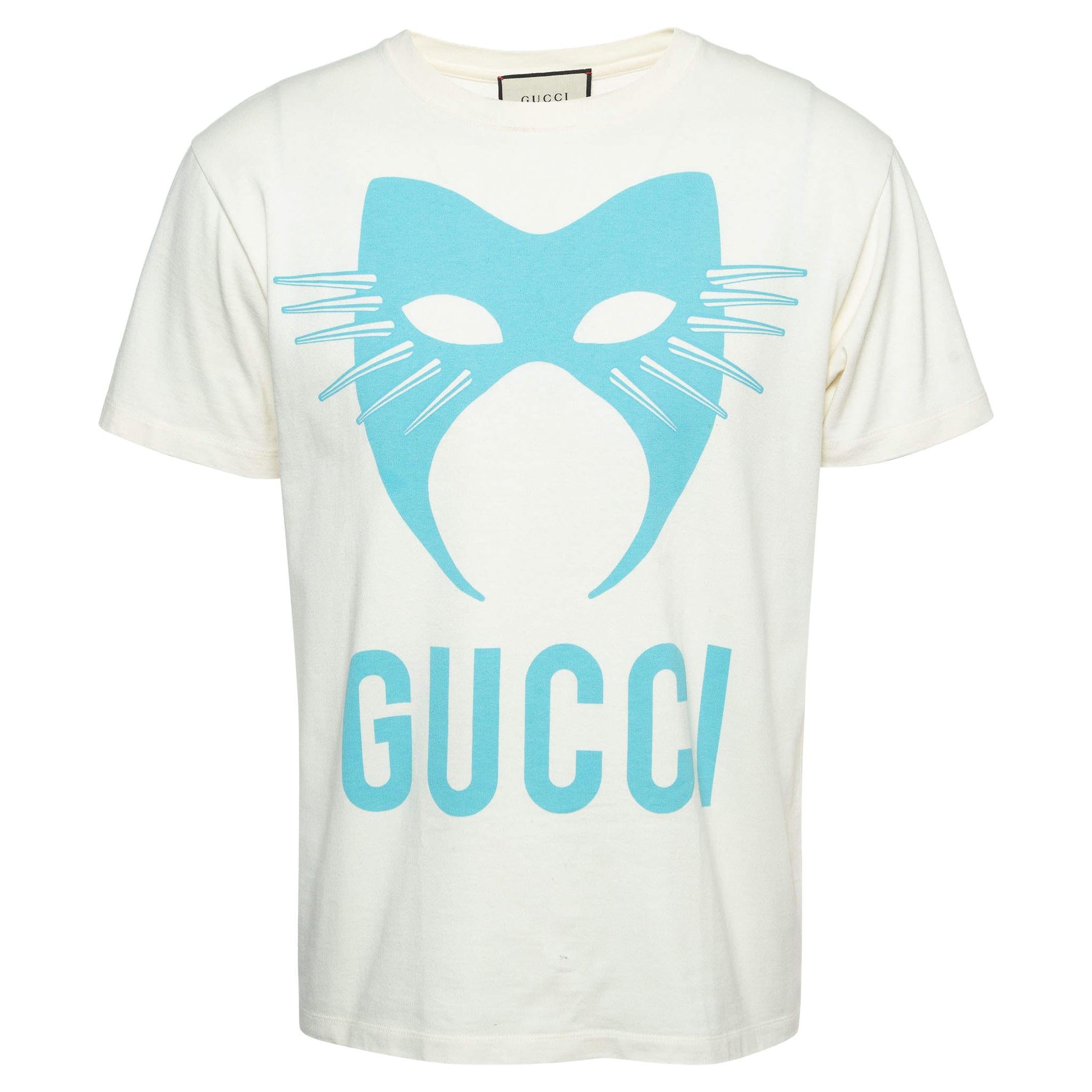 Gucci Cream Printed Cotton Crewneck T-Shirt XS