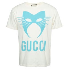 Gucci Creme bedrucktes T-Shirt mit Rundhalsausschnitt aus Baumwolle XS
