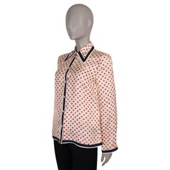 GUCCI cream red blue silk 2019 HEART & CLOVER TWILL Shirt 42 M