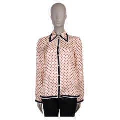 GUCCI cream red blue silk 2019 HEART & CLOVER TWILL Shirt 42 M