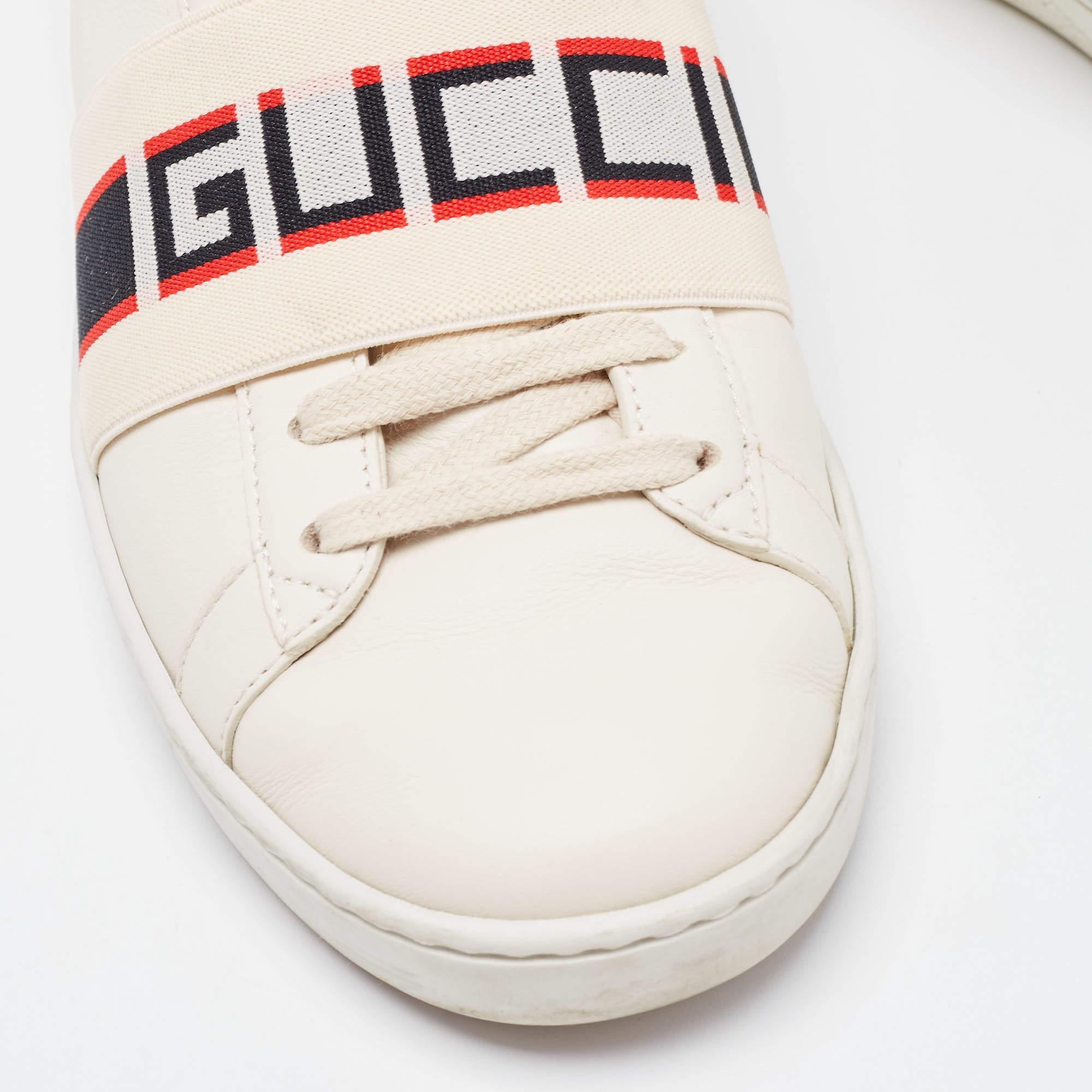 Gucci Cream/Red Leather Ace Gucci Band Low Top Sneakers Size 37 1