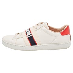 Gucci Creme/Rote Leder Ace Gucci Band Low Top Turnschuhe Größe 37