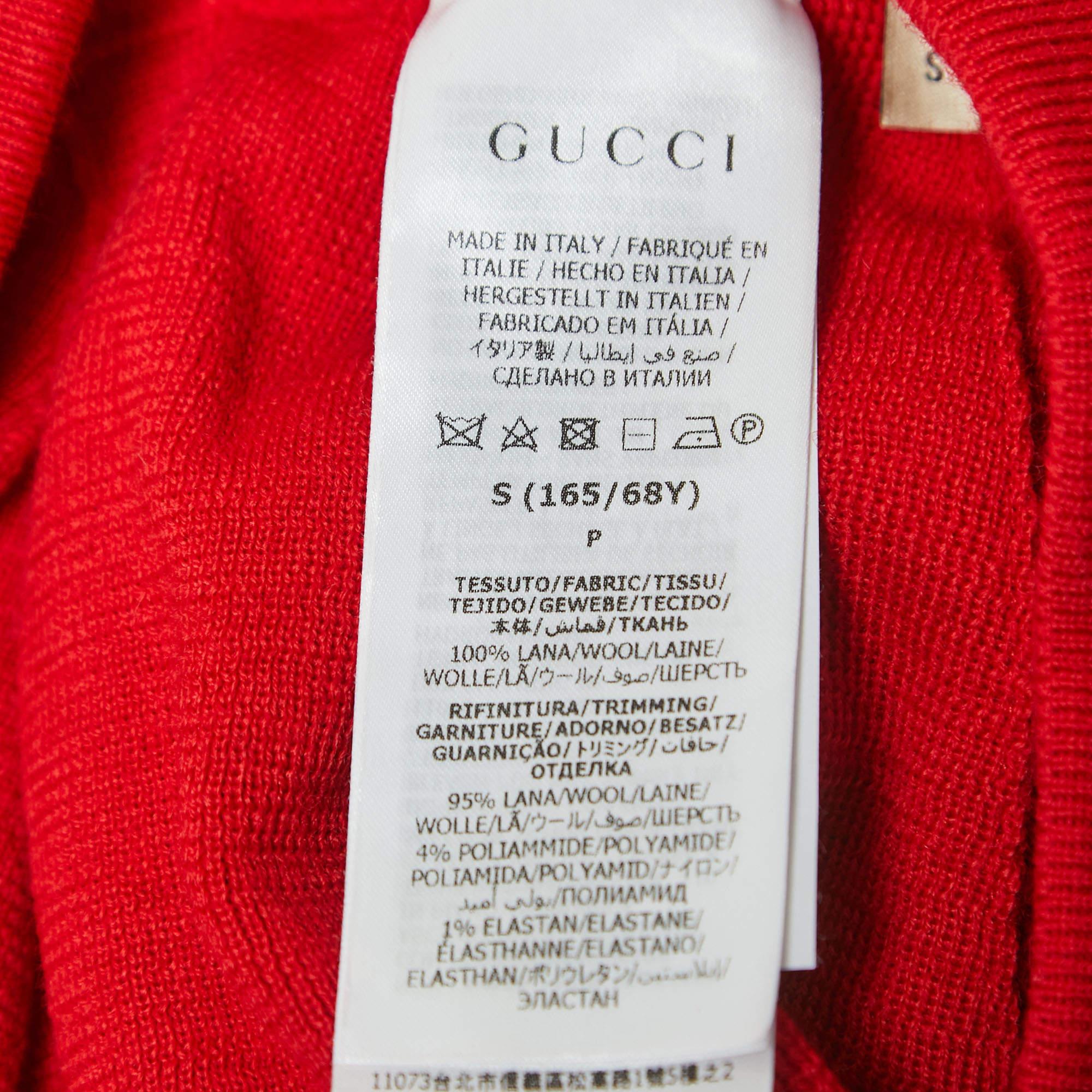 Gucci Cream/Red Wool Elasticized Waist Pleated Midi Skirt S In Excellent Condition In Dubai, Al Qouz 2