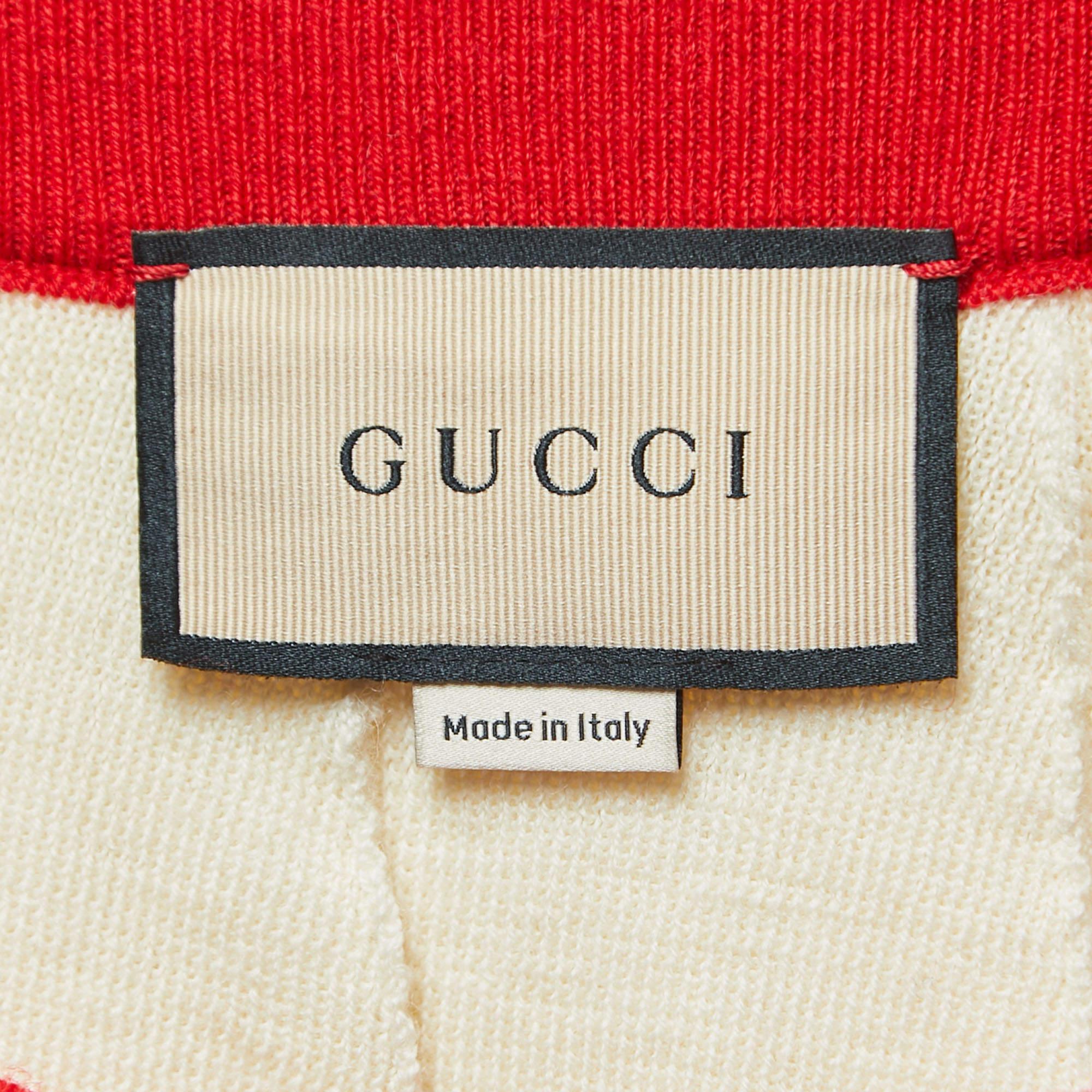 Gucci Cream/Red Wool Elasticized Waist Pleated Midi Skirt S 1