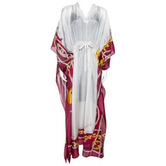 Gucci Cream Sheer Silk Equestrian Print Kaftan Dress ( One Size )