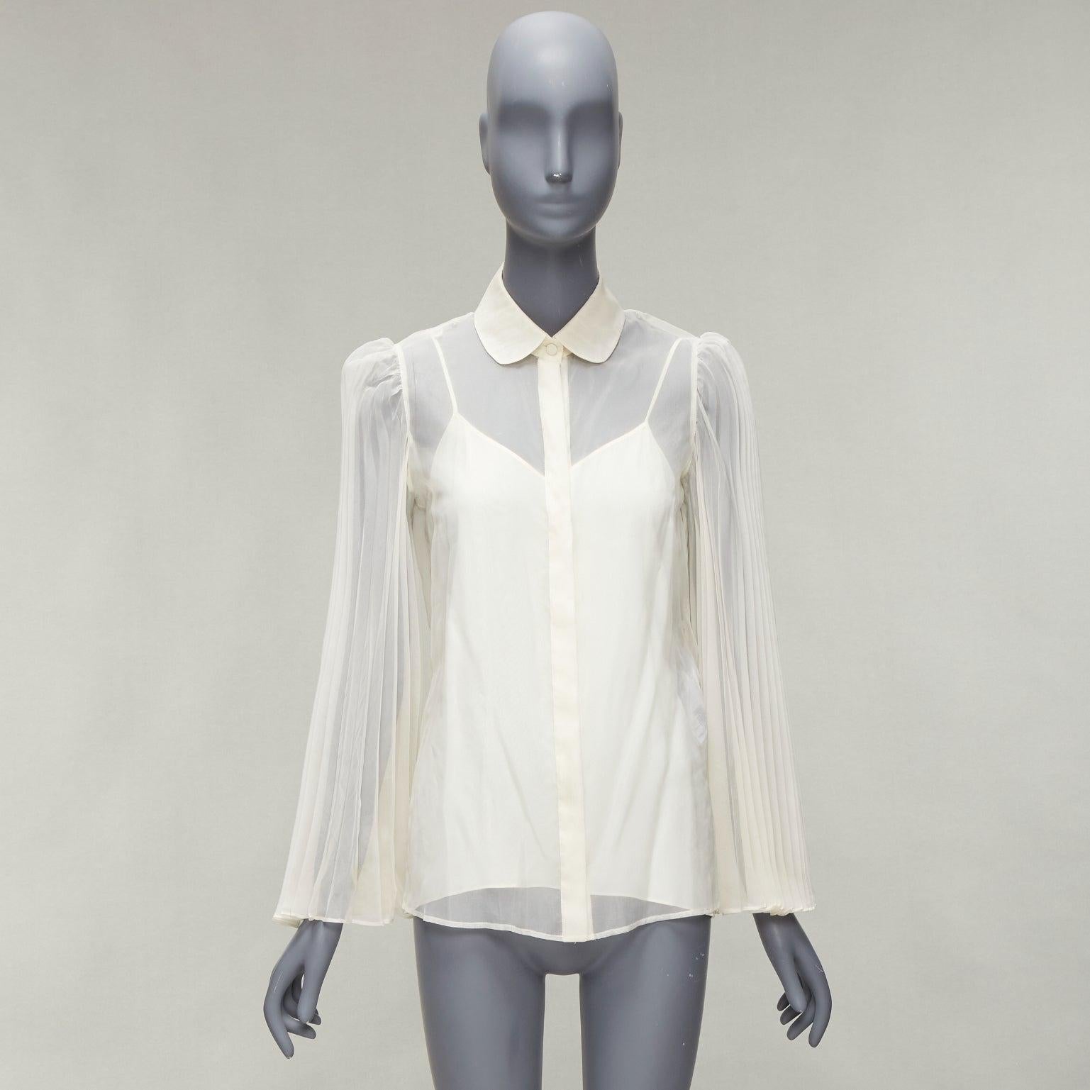 GUCCI cream silk blend puff sleeve Peter Pan collar cami lined blouse  IT38 XS For Sale 5