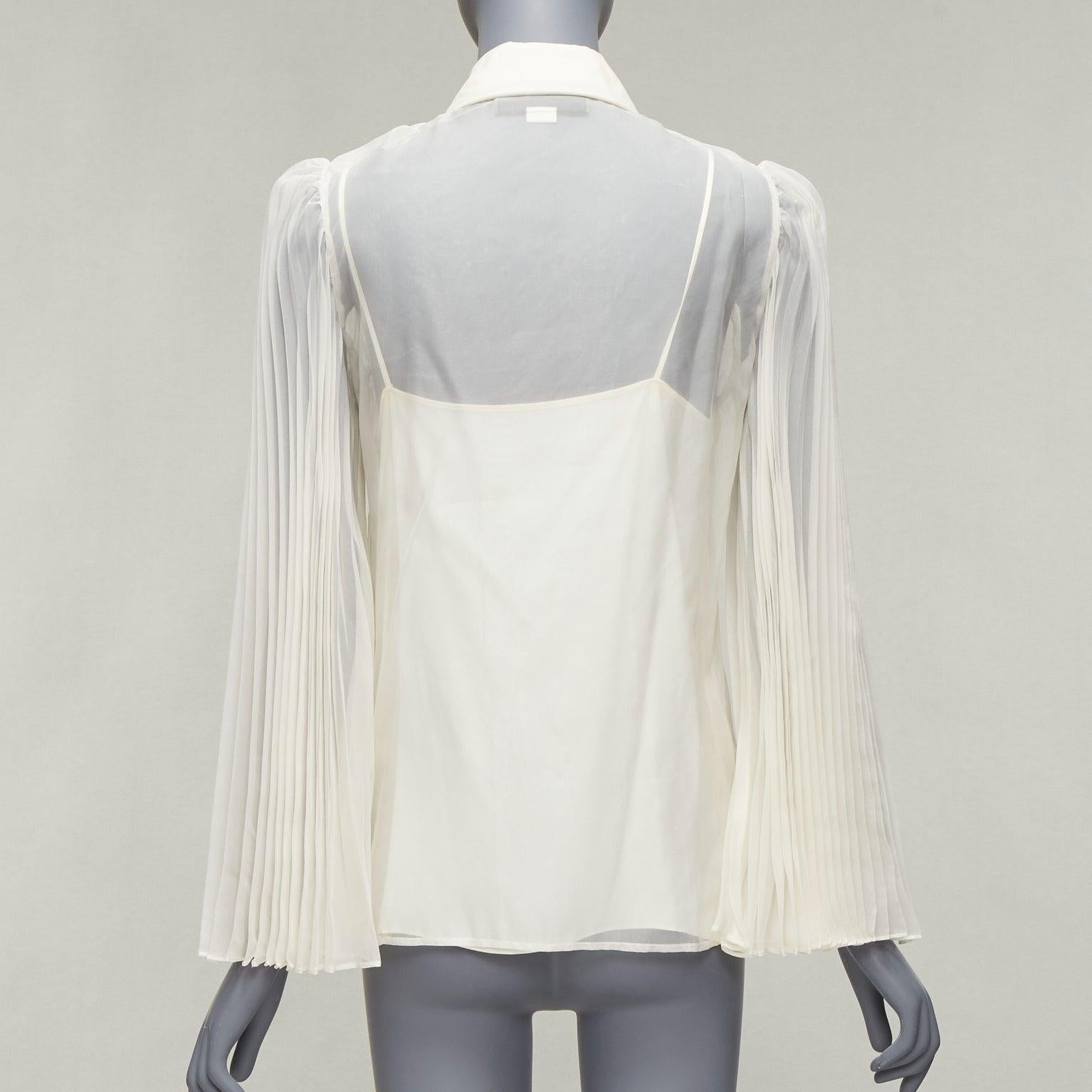Women's GUCCI cream silk blend puff sleeve Peter Pan collar cami lined blouse  IT38 XS For Sale