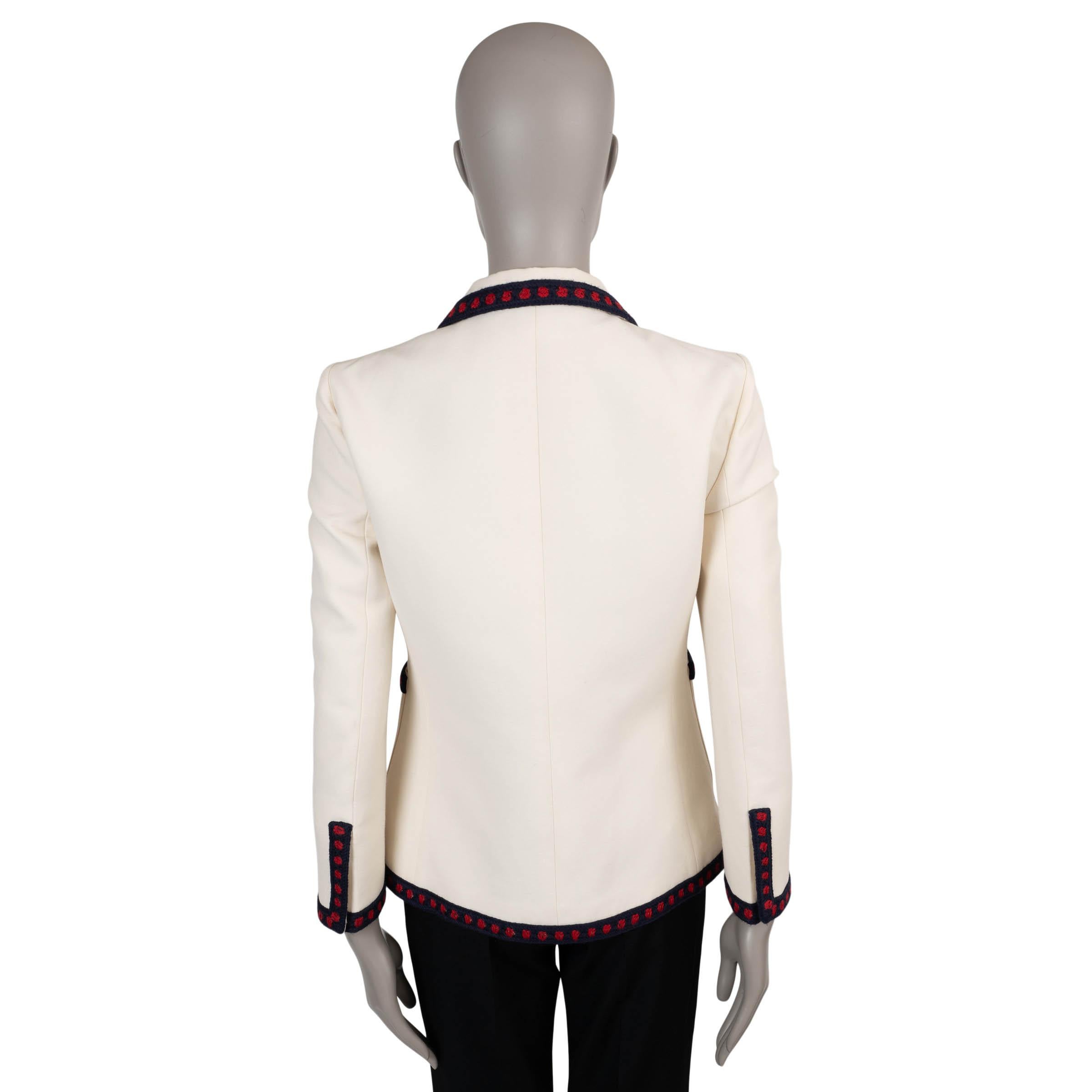 Beige GUCCI cream silk & cotton 2016 FLORAL EMBROIDERED Blazer Jacket 44 L