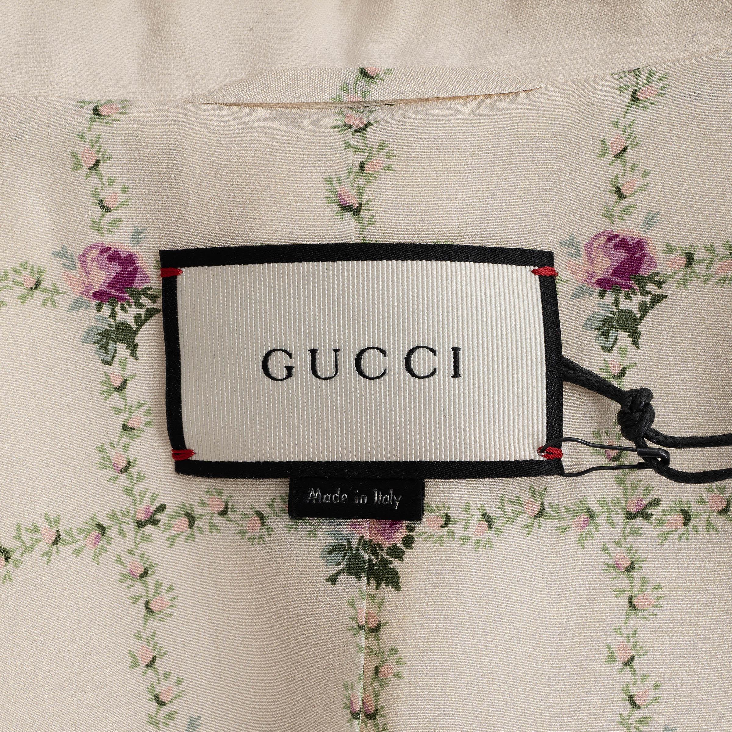GUCCI cream silk & cotton 2016 FLORAL EMBROIDERED Blazer Jacket 44 L 1