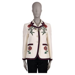 GUCCI cream silk & cotton 2016 FLORAL EMBROIDERED Blazer Jacket 44 L