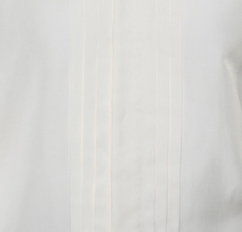 Gucci Cream Silk Pintuck Detail Button Front Skinny Shirt M In Fair Condition For Sale In Dubai, Al Qouz 2