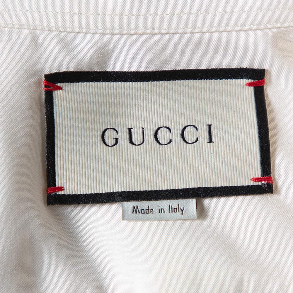 Gucci Cream Silk Pintuck Detail Button Front Skinny Shirt M For Sale 2